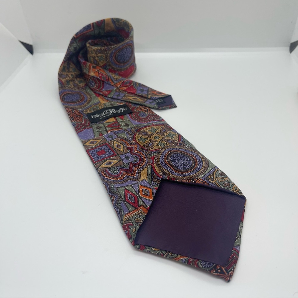 Chez Roffe Red Blue Gold Abstract Silk Necktie - Picture 4 of 6